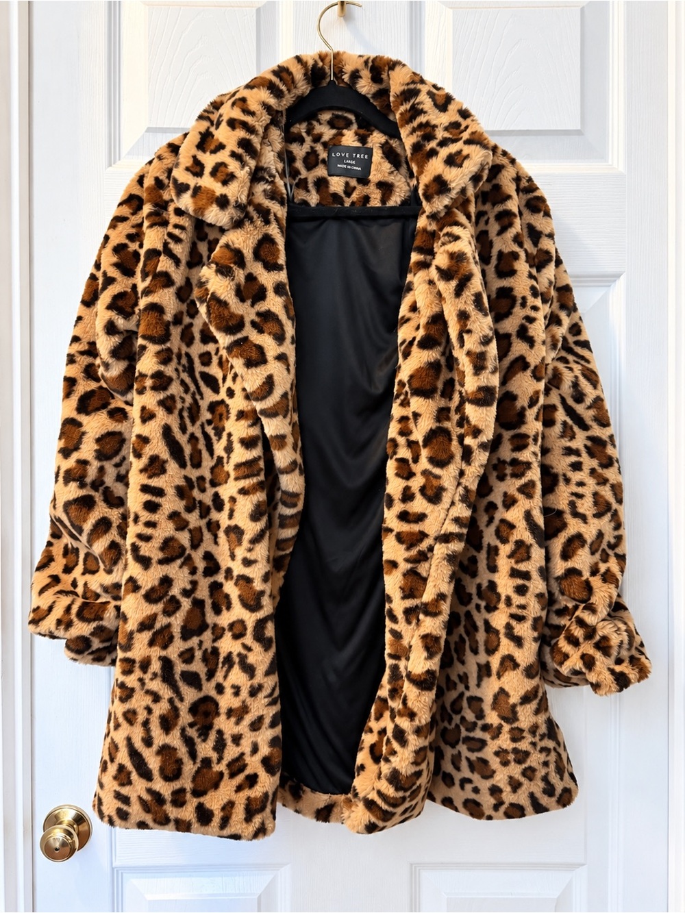 Love Tree Leopard Print Teddy Jacket in Tan and Brown